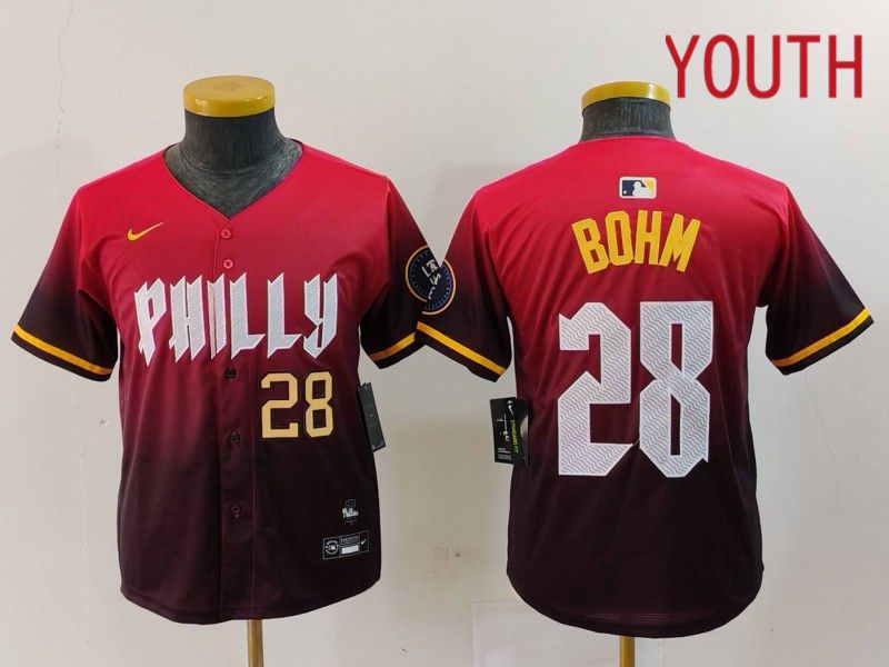 Youth Philadelphia Phillies #28 Bohm Red City Edition 2024 Nike MLB Jersey style 3